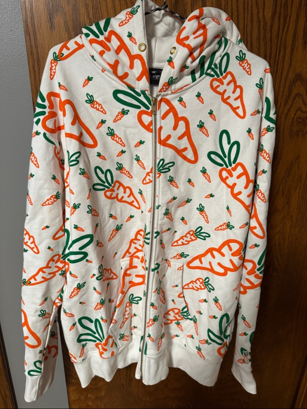 Carrot Print Zip-Up Hoodie - White/Orange/Green